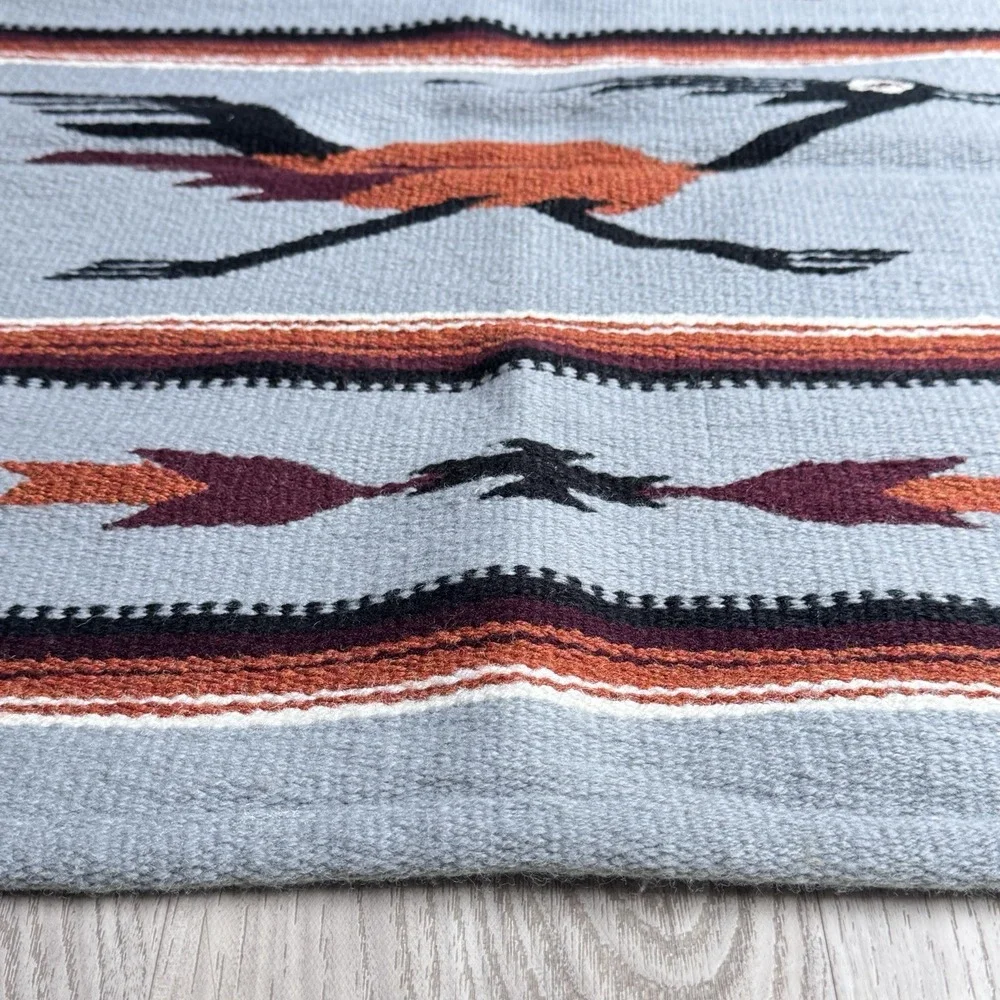 VTG Chimayo Aztec Zapotec Rug Tapestry 100% Wool Hand Woven 32x27